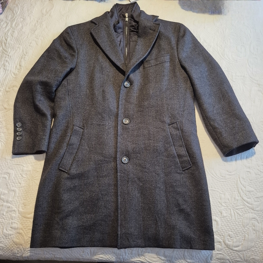 Jack Victor men's 40R Delman wool blend coat, removable bib section Charcoal EUC
